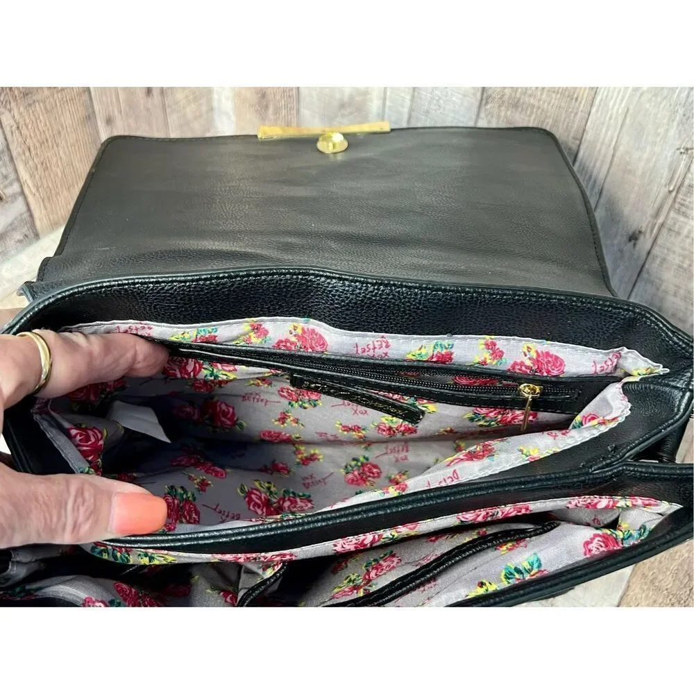 Betsey Johnson Black Leather Top Handle Satchel Crossbody Handbag Retails $100 - Picture 8 of 12